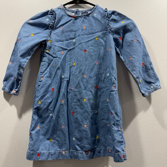 Gap Denim Girls Toddler Colorful Embroidered Star Denim Dress Size 5 EUC - Picture 1 of 3